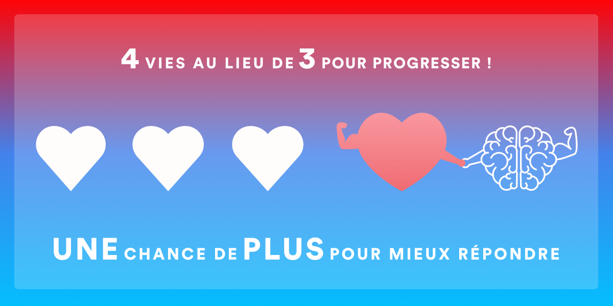 4 vies au lieu de 3 pour progresser, une chance de plus pour mieux répondre